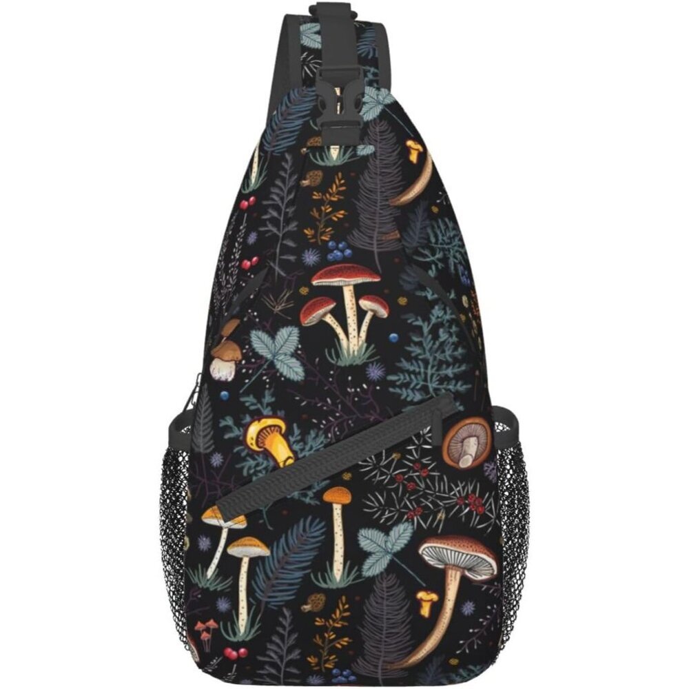 Mushroom Crossbody Backpack for Travel & Outdoors with 9 Pockets, Polyester